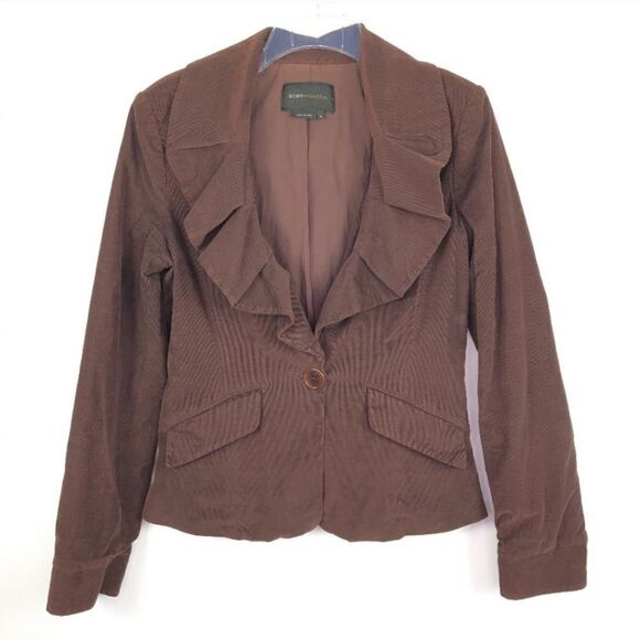 BCBGMaxAzria Brown Corduroy Jacket with Ruffled Neckline Size M - Picture 2 of 14